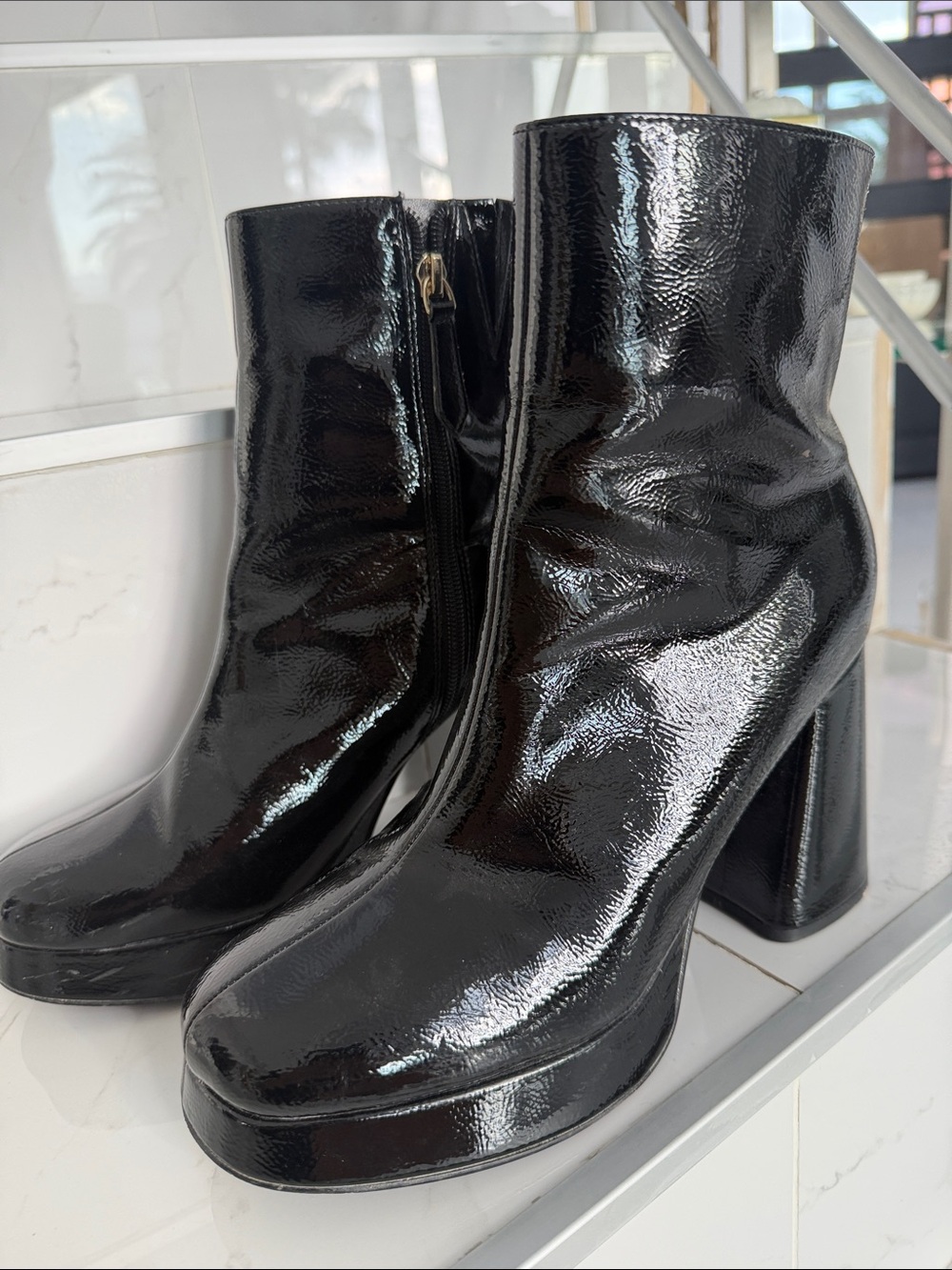 Guess Women's Black Patent Platform Ankle Boots
